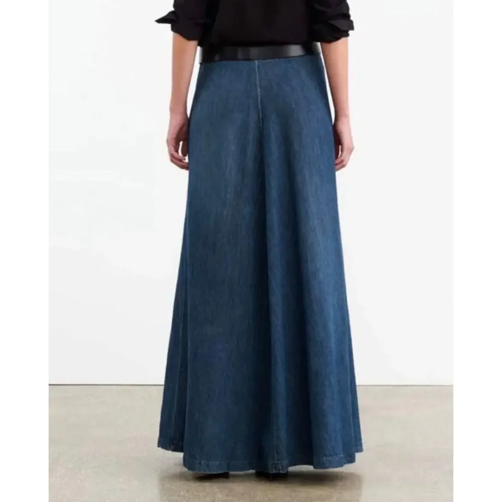 Nili Lotan Astrid Denim Skirt SZ 30 NWT Classic Wash Blue ALine Maxi Cotton Jean